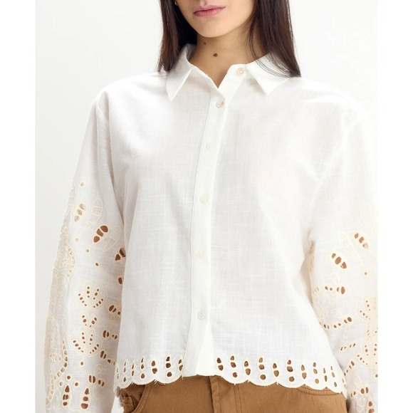 Christian Lacroix Linen Blend Embroidered Scallop Hem Blouse S NWT - Picture 2 of 10